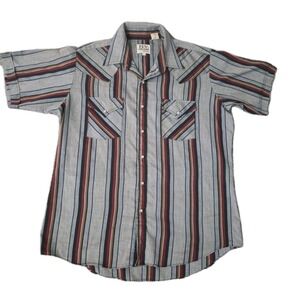 Vintage Ely Cattleman Gray Striped Pearl Snap Short Sleeve Shirt Size Large